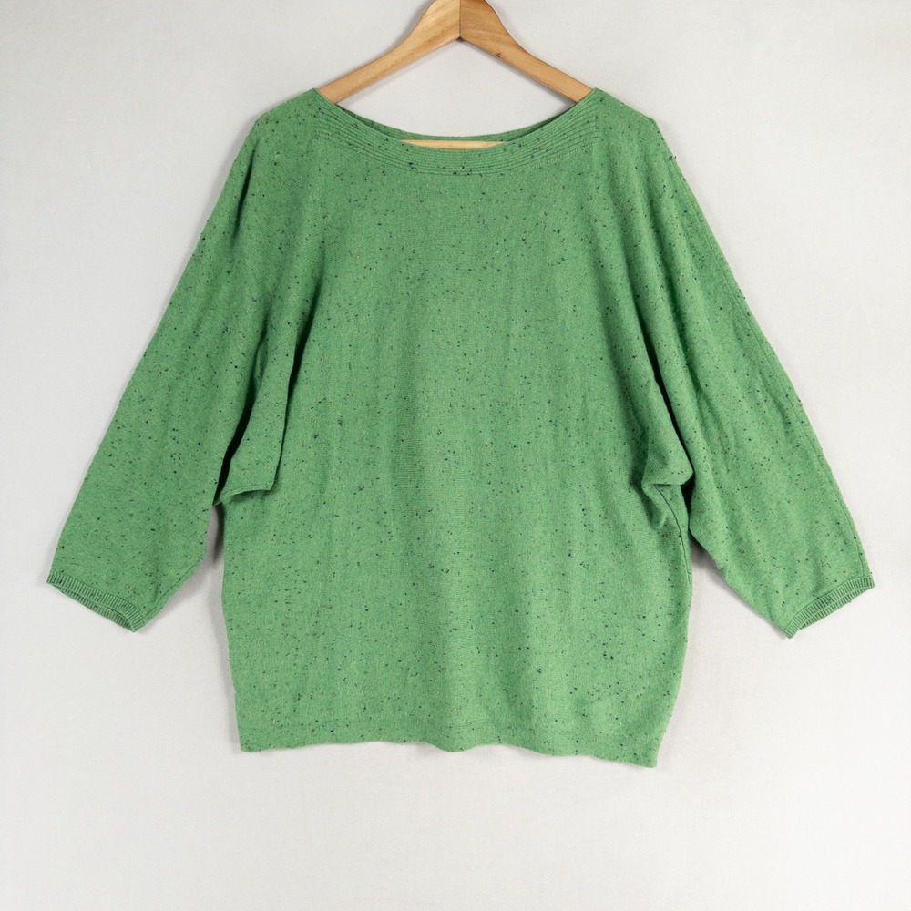J Jill Sweater Womens Sz Medium Green Flecked Knit Dolman Sleeve Pullover